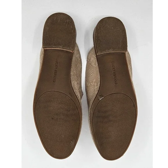 Lucky Brand Cristley Snakeskin Leather Mules Taupe Beige Loafers 9.5M - Picture 10 of 11